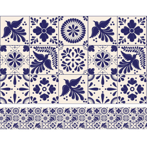 Faixa Decorativa Azulejo Português Folhas e Flores Geométricas